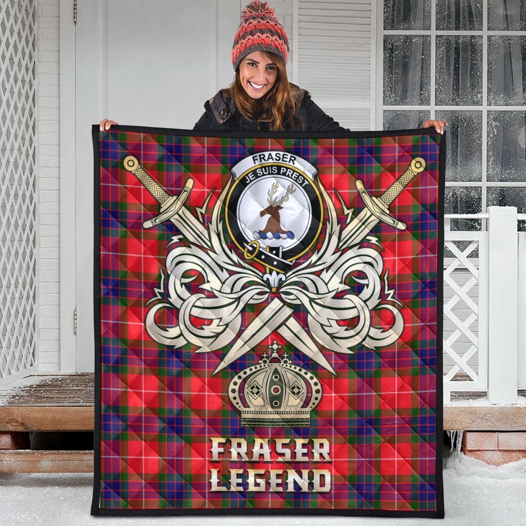 Fraser Modern Tartan Crest Legend Gold Royal Premium Quilt