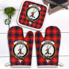 Fraser Modern Tartan Crest Oven Mitt And Pot Holder (2 Oven Mitts + 1 Pot Holder)