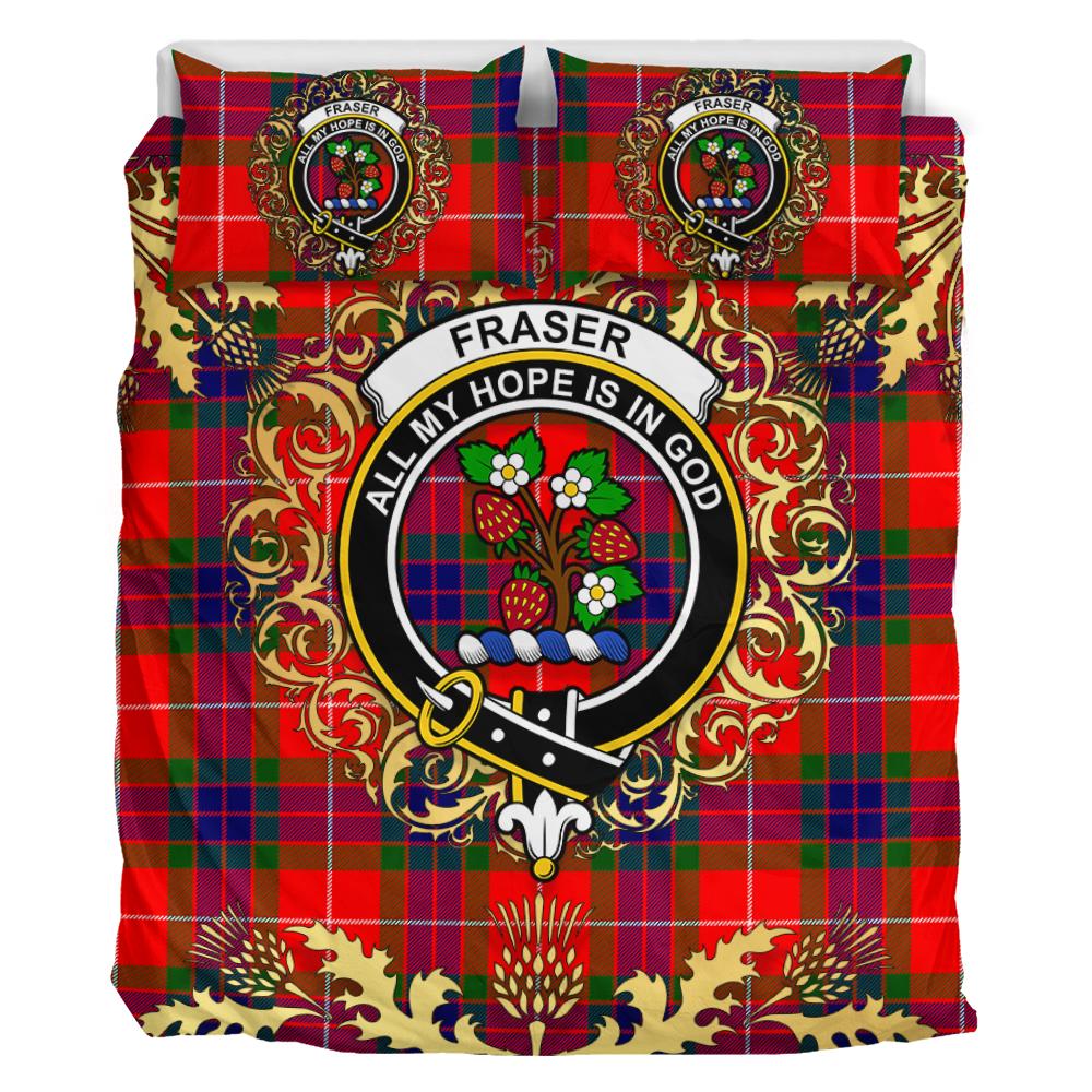 Fraser Modern Tartan Crest Bedding Set - Golden Thistle Style