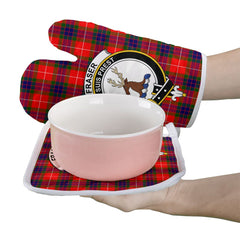 Fraser Modern Tartan Crest Oven Mitt And Pot Holder (2 Oven Mitts + 1 Pot Holder)