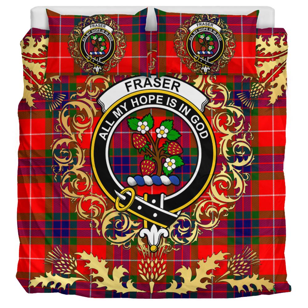 Fraser Modern Tartan Crest Bedding Set - Golden Thistle Style