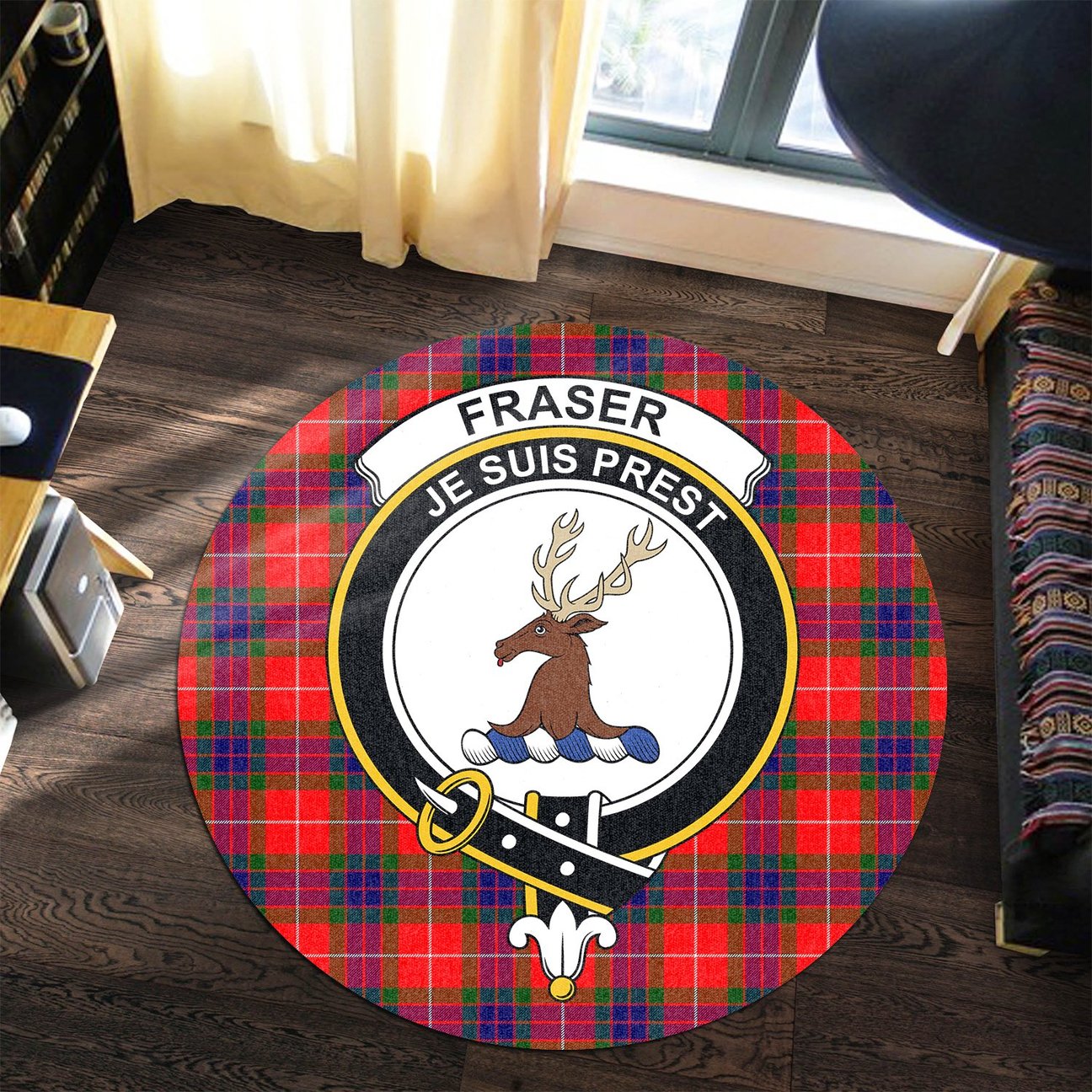 Fraser Modern Tartan Crest Round Rug