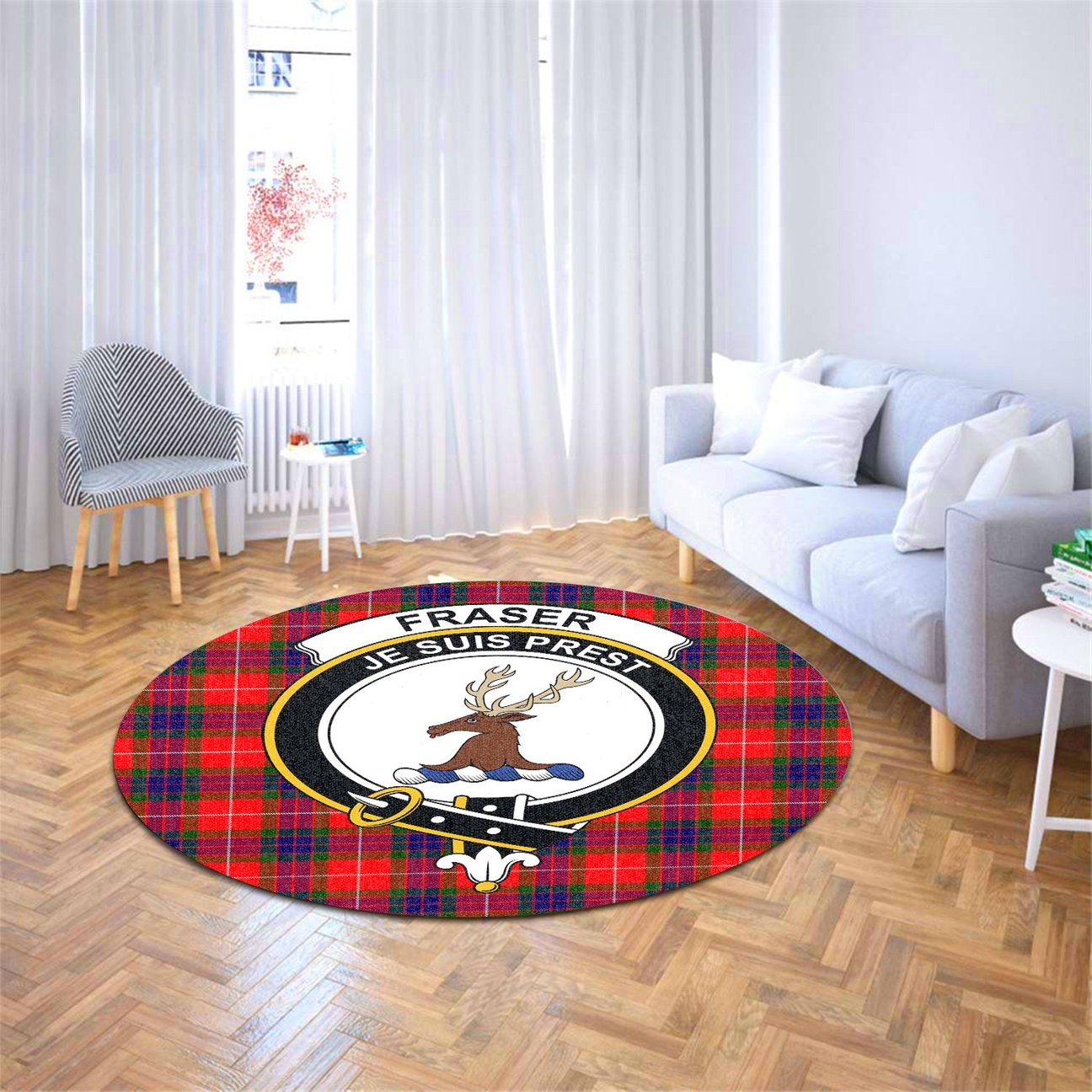 Fraser Modern Tartan Crest Round Rug