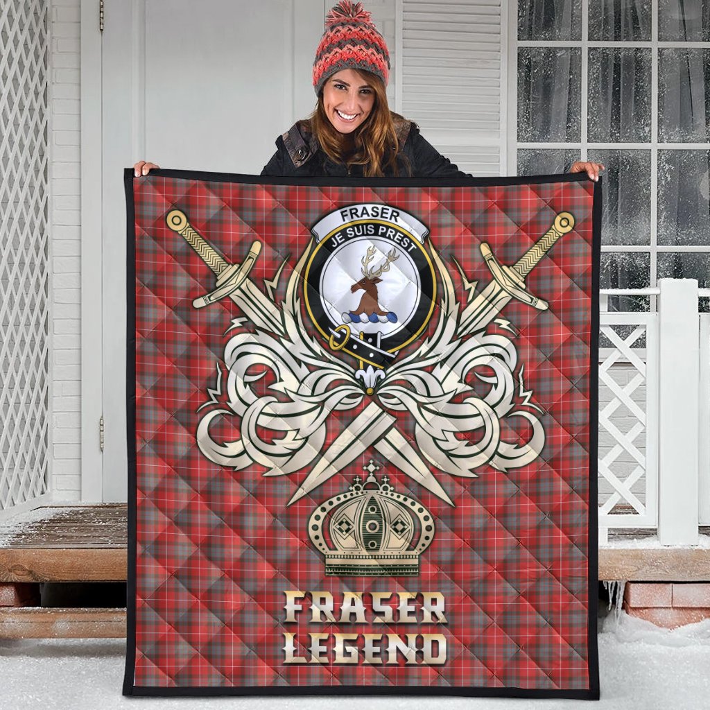 Fraser Weathered Tartan Crest Legend Gold Royal Premium Quilt