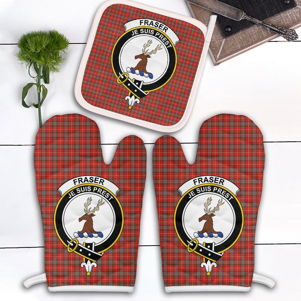 Fraser Weathered Tartan Crest Oven Mitt And Pot Holder (2 Oven Mitts + 1 Pot Holder)