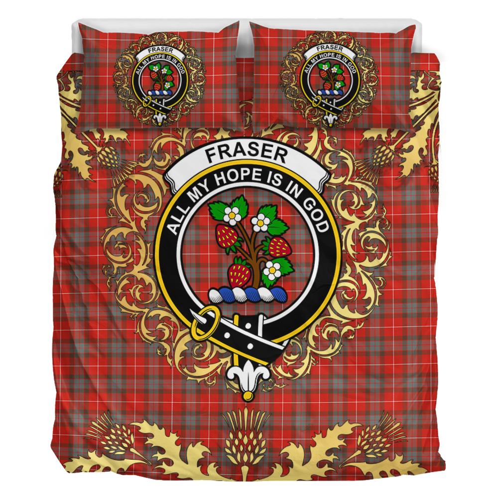Fraser Weathered Tartan Crest Bedding Set - Golden Thistle Style