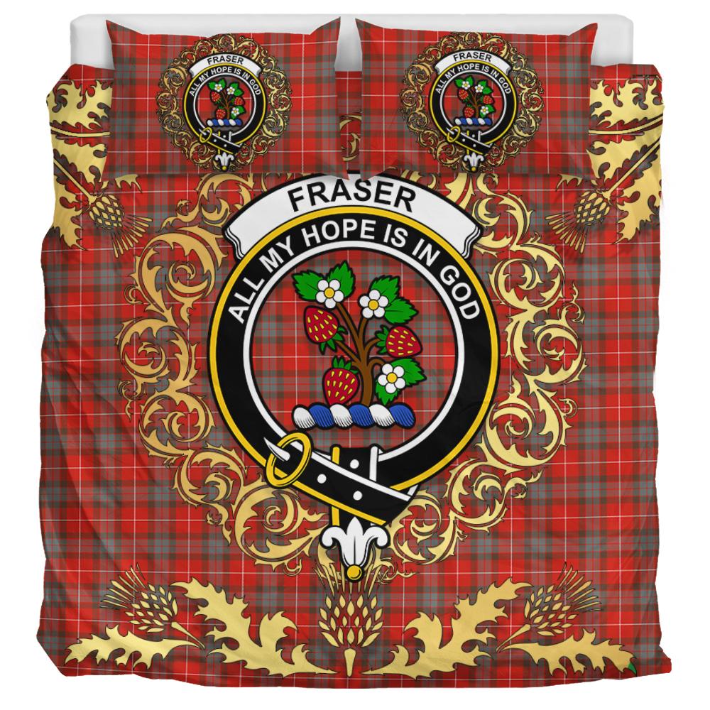 Fraser Weathered Tartan Crest Bedding Set - Golden Thistle Style
