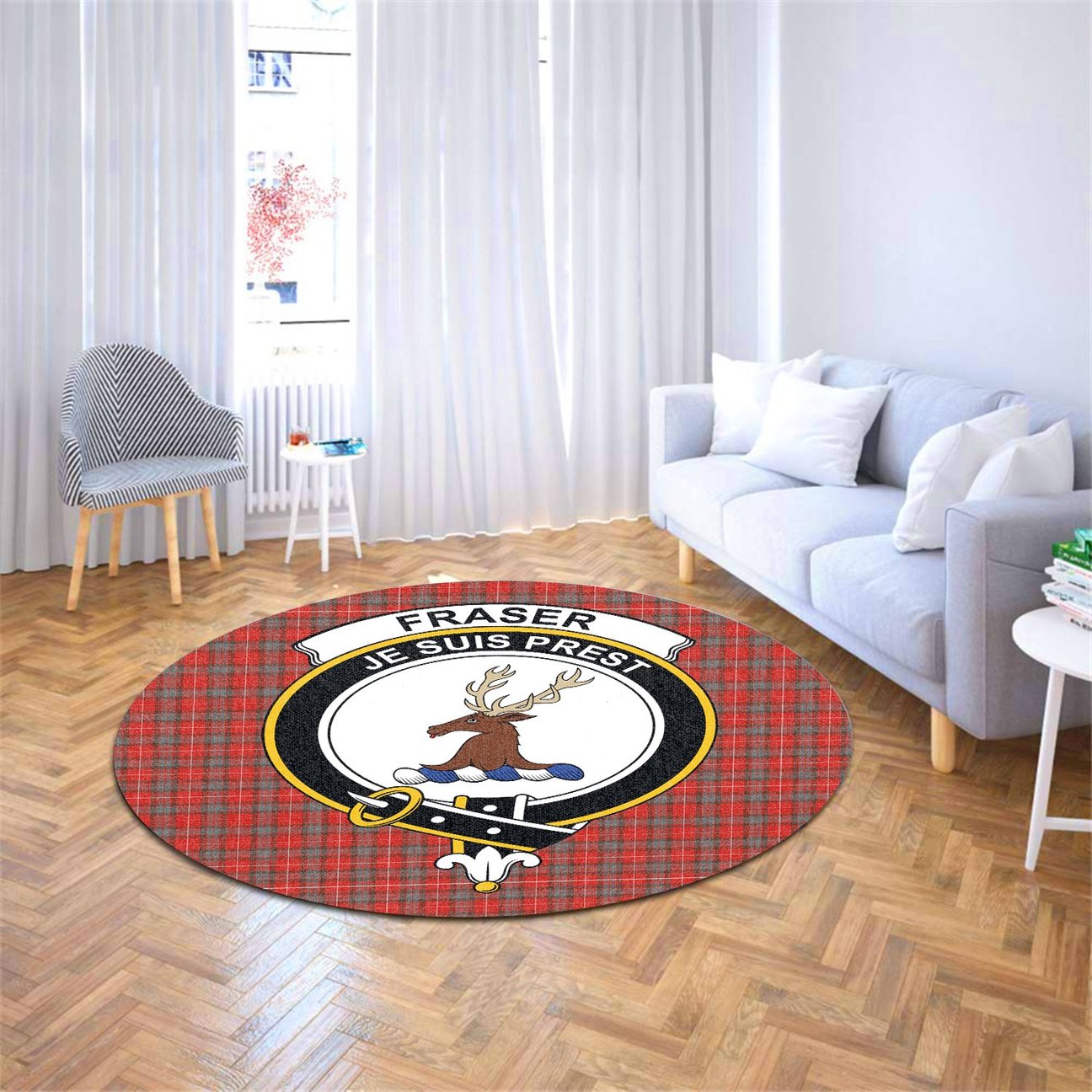 Fraser Weathered Tartan Crest Round Rug