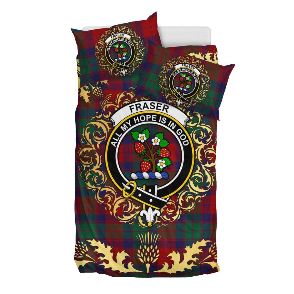 Fraser of Altyre Tartan Crest Bedding Set - Golden Thistle Style