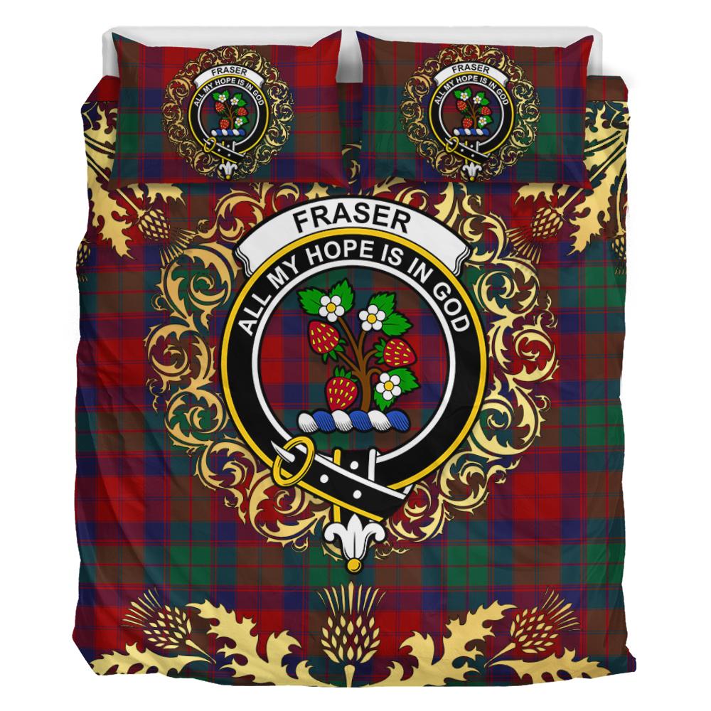 Fraser of Altyre Tartan Crest Bedding Set - Golden Thistle Style