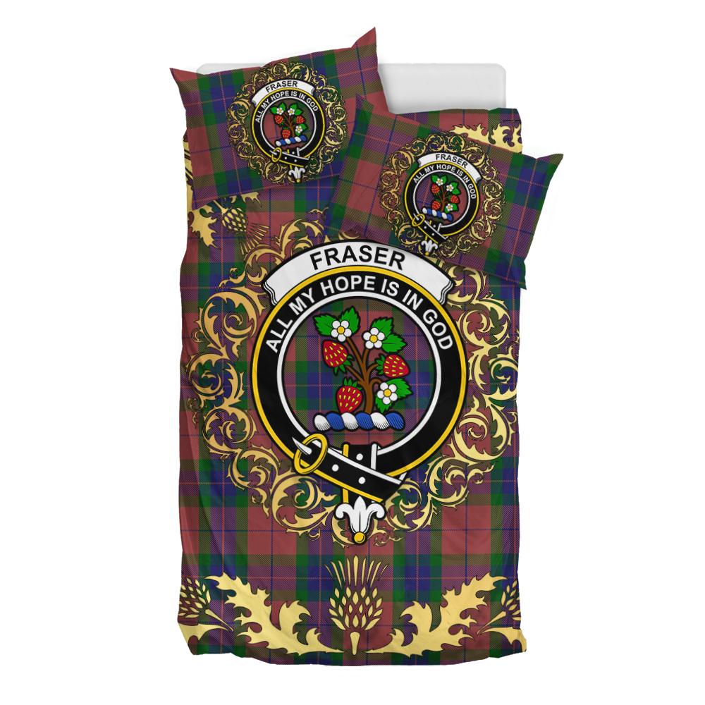 Fraser of Boblainy Hugh Tartan Crest Bedding Set - Golden Thistle Style