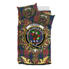 Fraser of Boblainy Hugh Tartan Crest Bedding Set - Golden Thistle Style