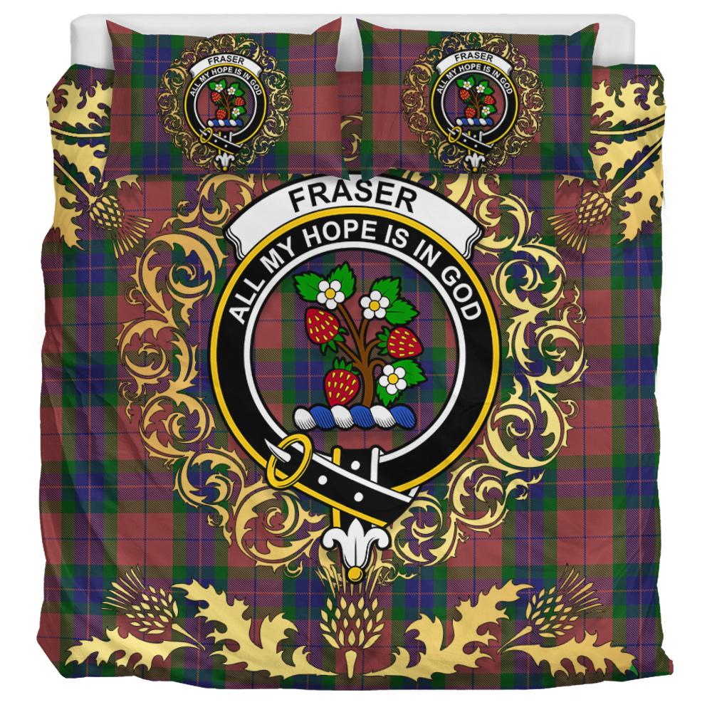 Fraser of Boblainy Hugh Tartan Crest Bedding Set - Golden Thistle Style
