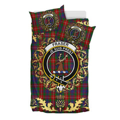 Fraser of Lovat Tartan Crest Bedding Set - Golden Thistle Style