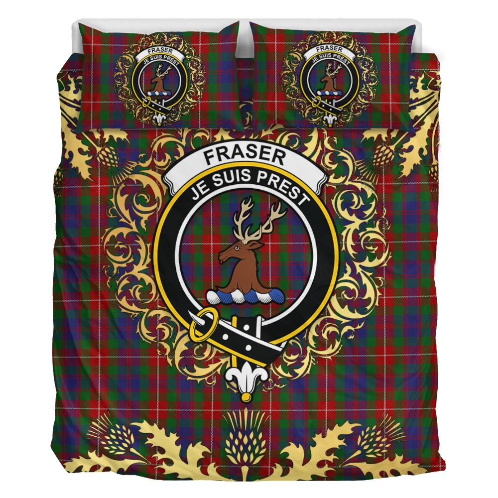 Fraser of Lovat Tartan Crest Bedding Set - Golden Thistle Style