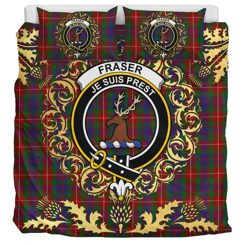 Fraser of Lovat Tartan Crest Bedding Set - Golden Thistle Style