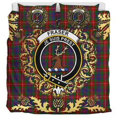 Fraser of Lovat Tartan Crest Bedding Set - Golden Thistle Style