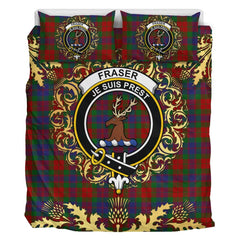 Fraser of Stratherrick Tartan Crest Bedding Set - Golden Thistle Style