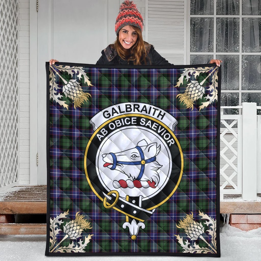 Galbraith Modern Tartan Crest Premium Quilt - Gold Thistle Style