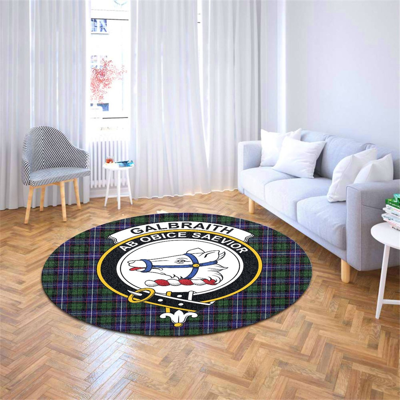 Galbraith Modern Tartan Crest Round Rug