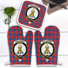 Galloway Red Tartan Crest Oven Mitt And Pot Holder (2 Oven Mitts + 1 Pot Holder)