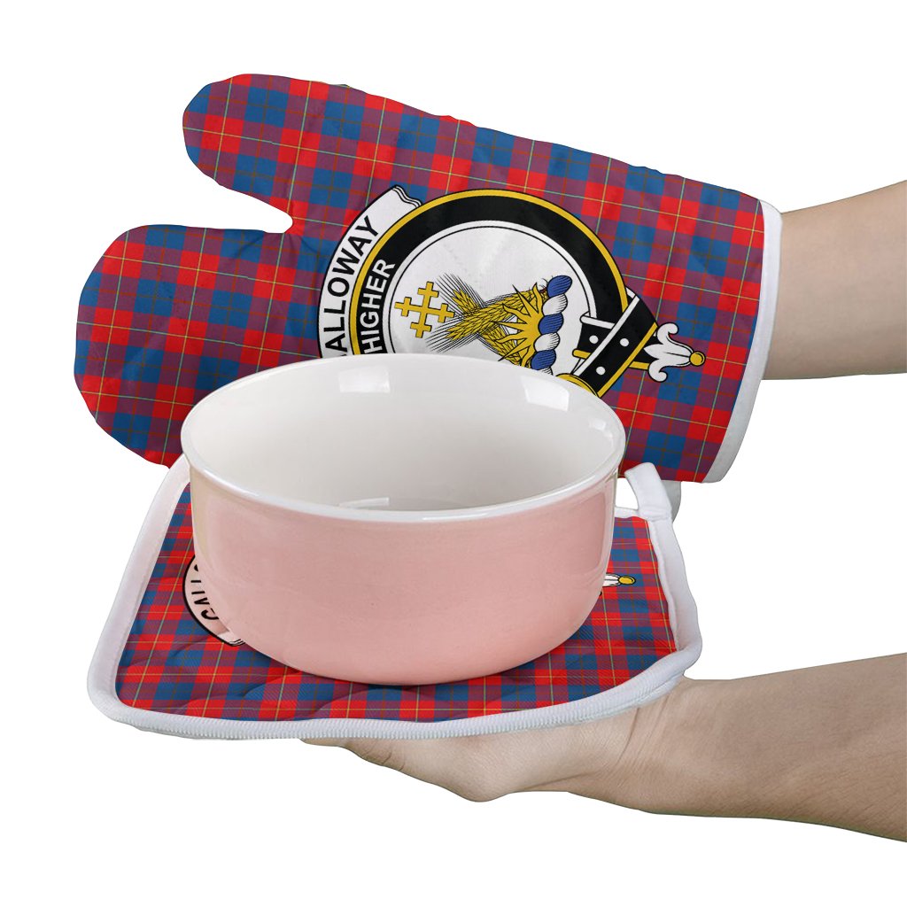 Galloway Red Tartan Crest Oven Mitt And Pot Holder (2 Oven Mitts + 1 Pot Holder)