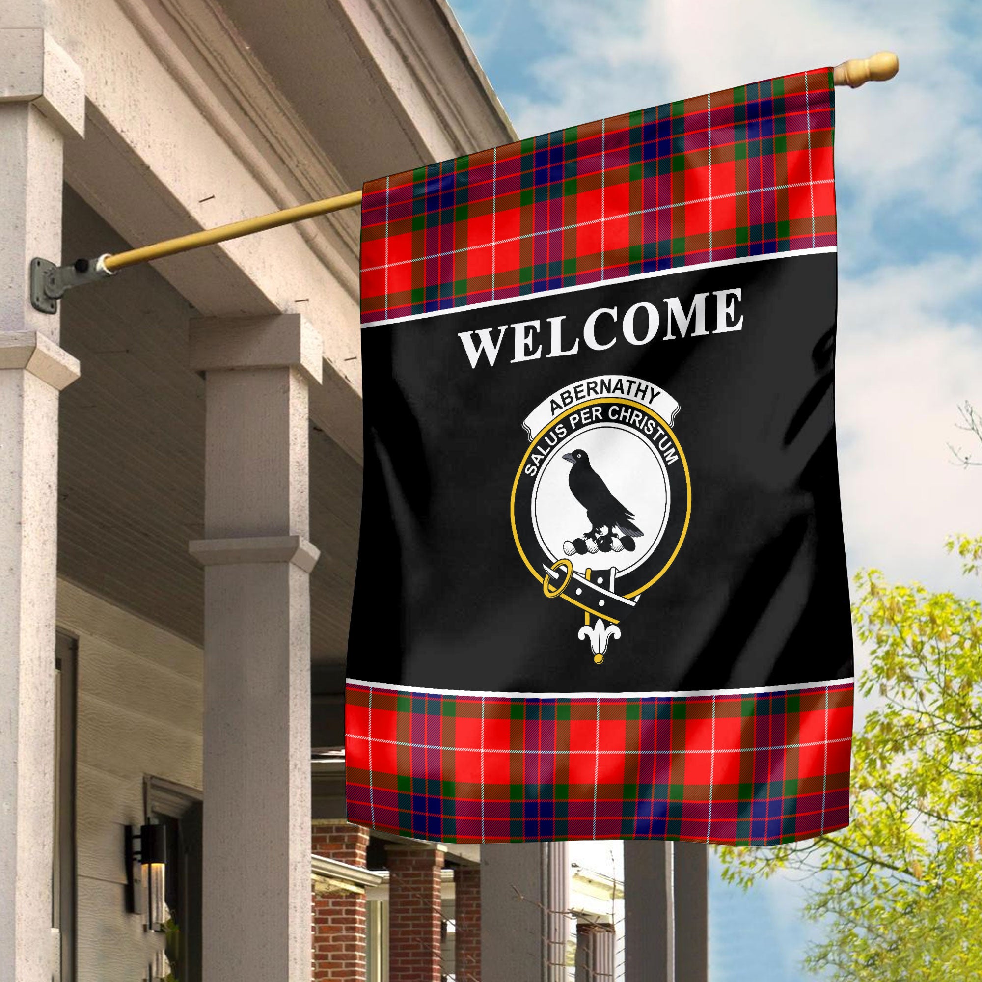 Abernathy Tartan Crest Black Garden Flag