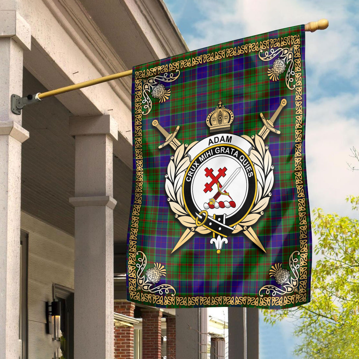 Adam Tartan Crest Garden Flag - Celtic Thistle Style