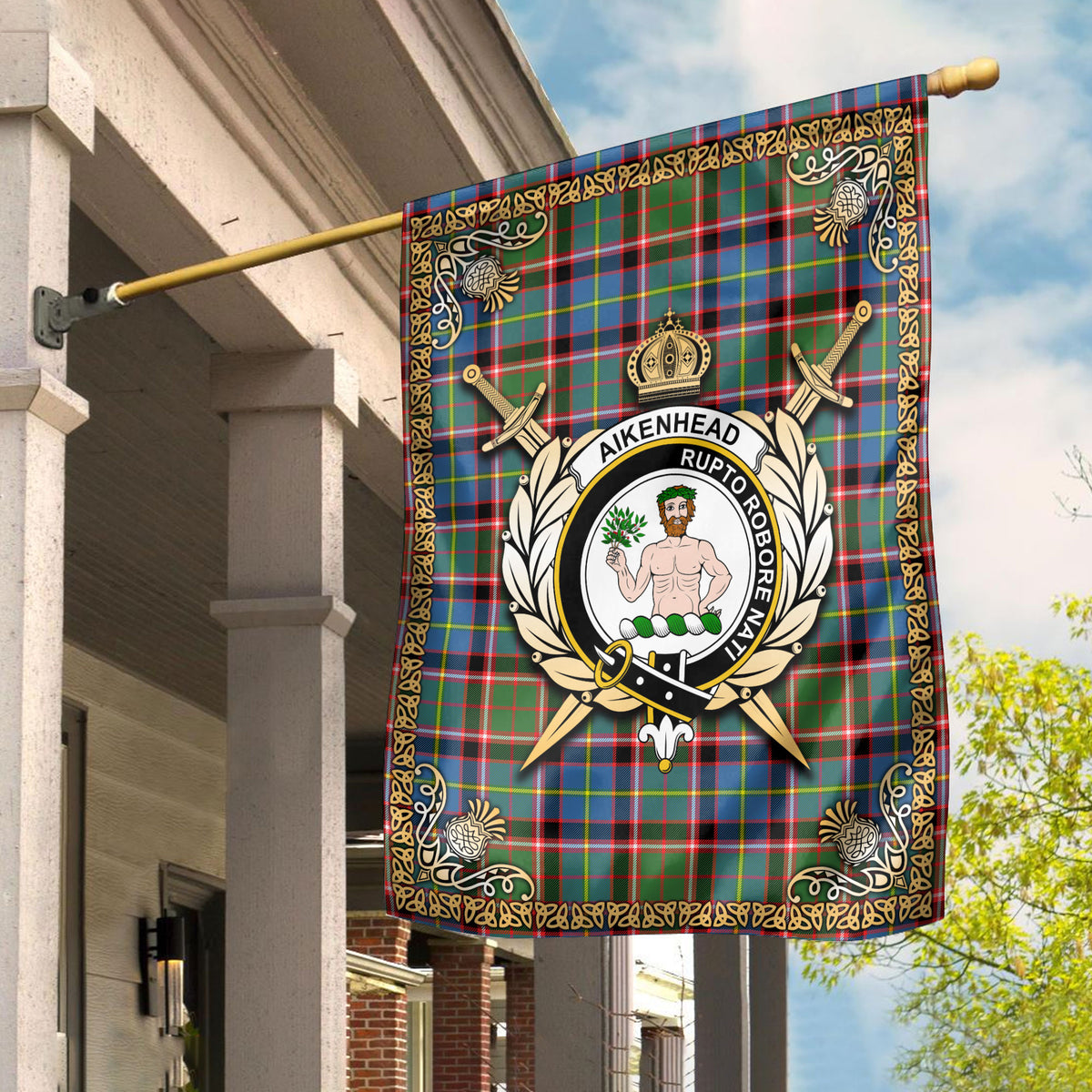 Aikenhead Tartan Crest Garden Flag - Celtic Thistle Style