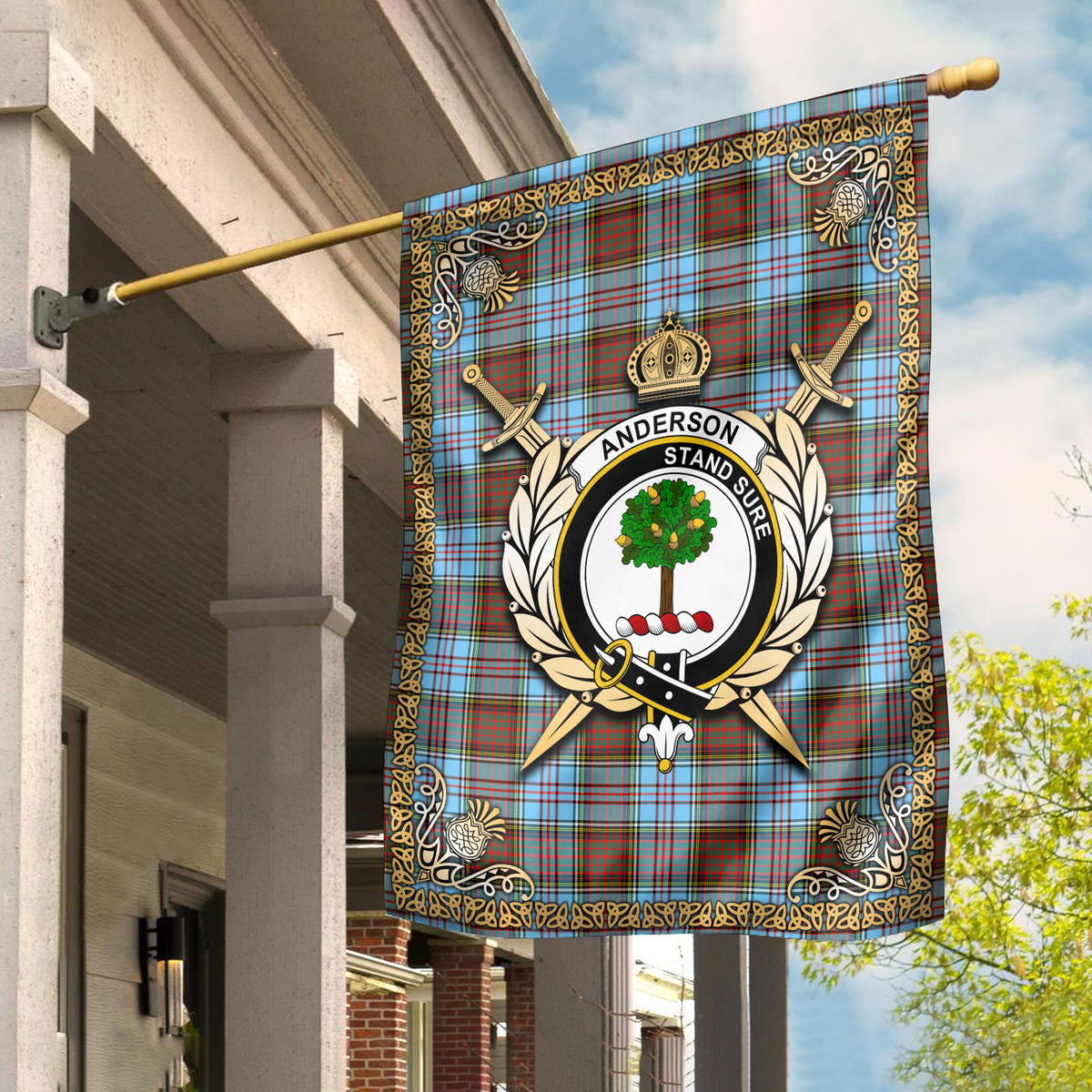 Anderson Ancient Tartan Crest Garden Flag - Celtic Thistle Style