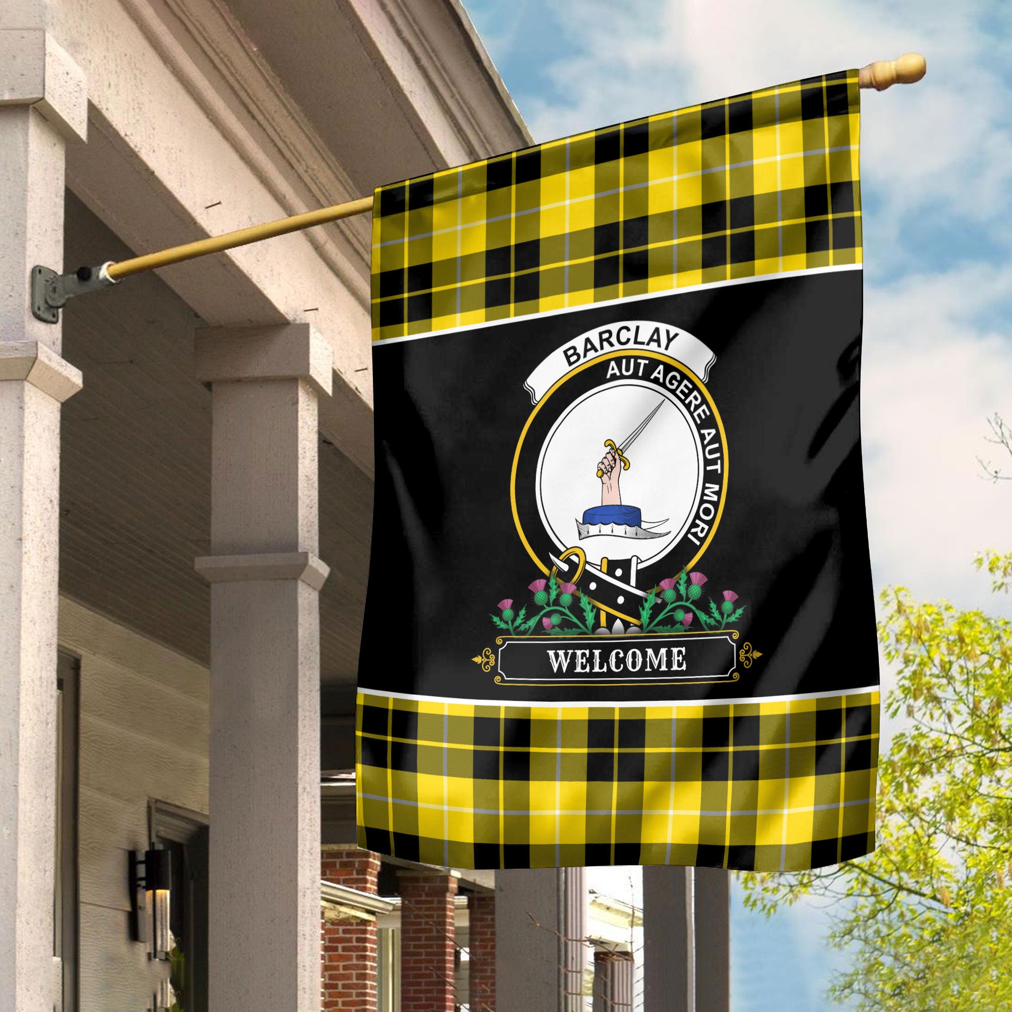 Barclay Dress Modern Tartan Crest Garden Flag - Welcome Style