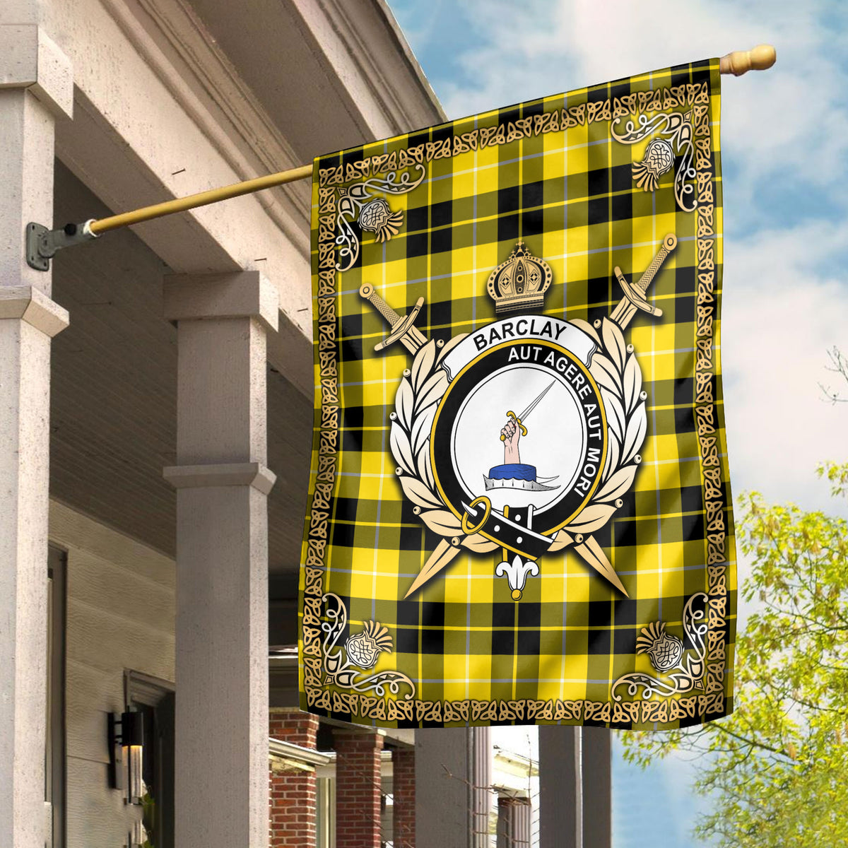 Barclay Dress Modern Tartan Crest Garden Flag - Celtic Thistle Style