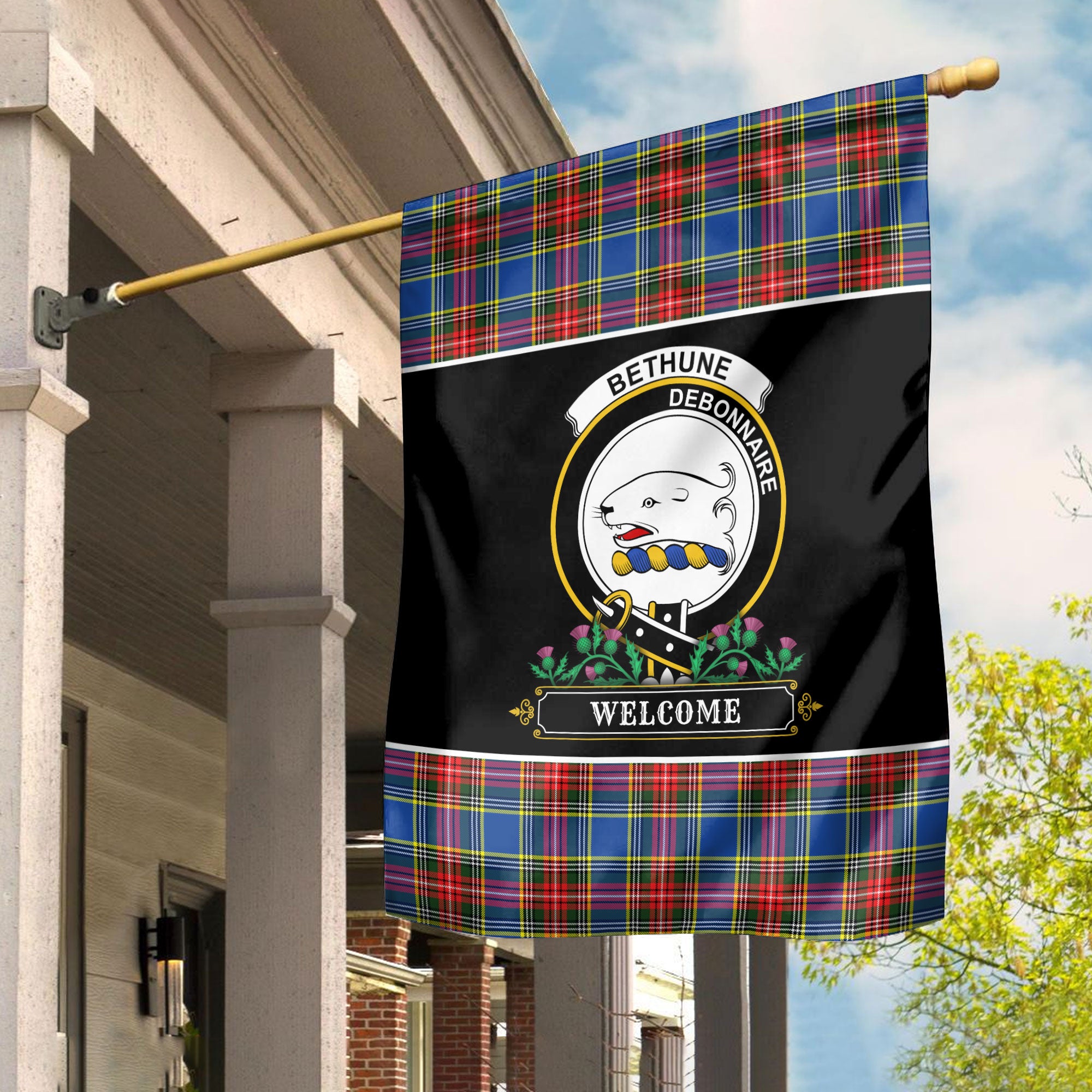 Bethune Modern Tartan Crest Garden Flag - Welcome Style