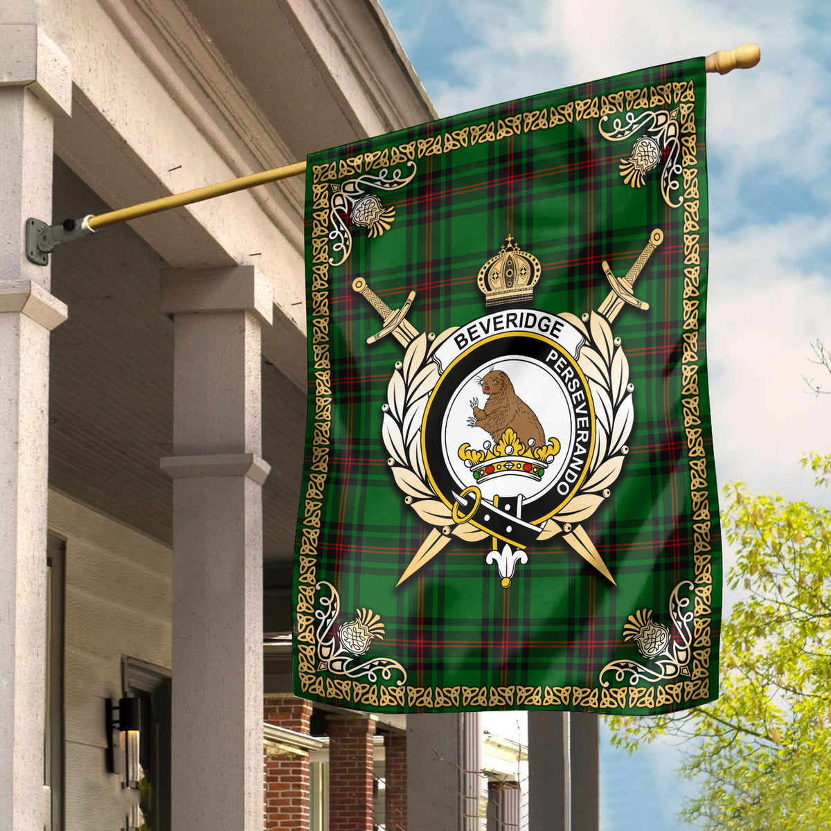 Beveridge Tartan Crest Garden Flag - Celtic Thistle Style