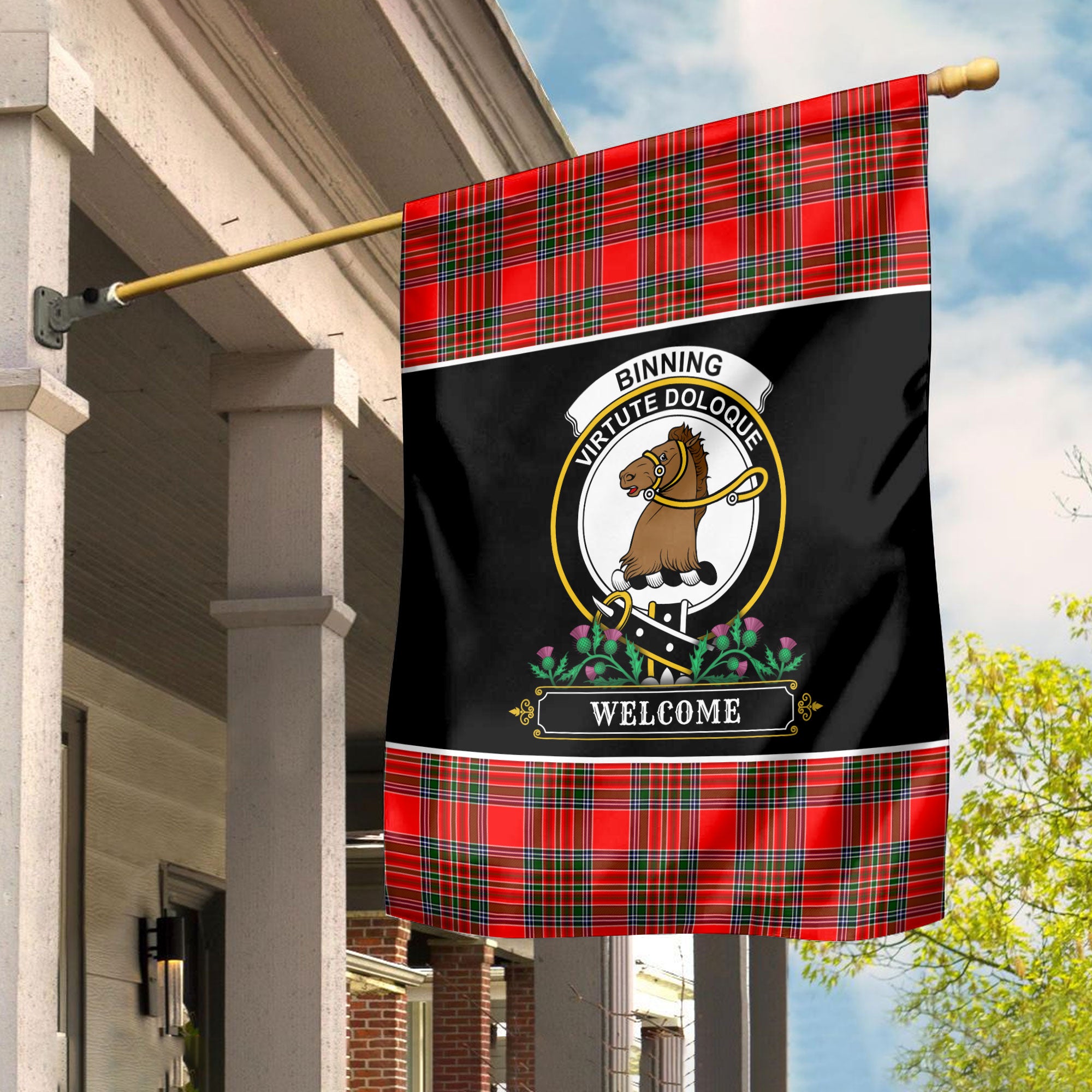 Binning (of Wallifoord) Tartan Crest Garden Flag - Welcome Style