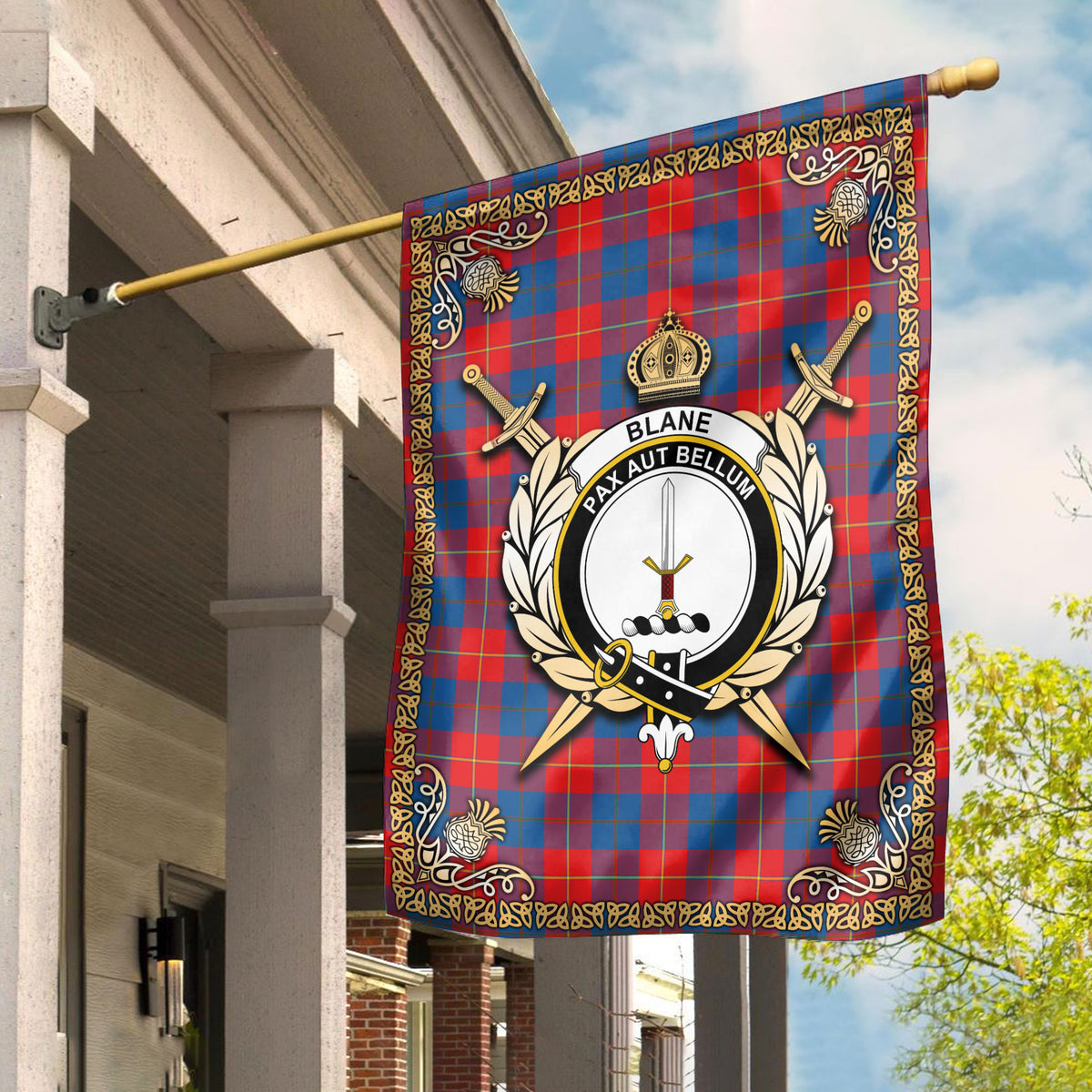 Blane Tartan Crest Garden Flag - Celtic Thistle Style