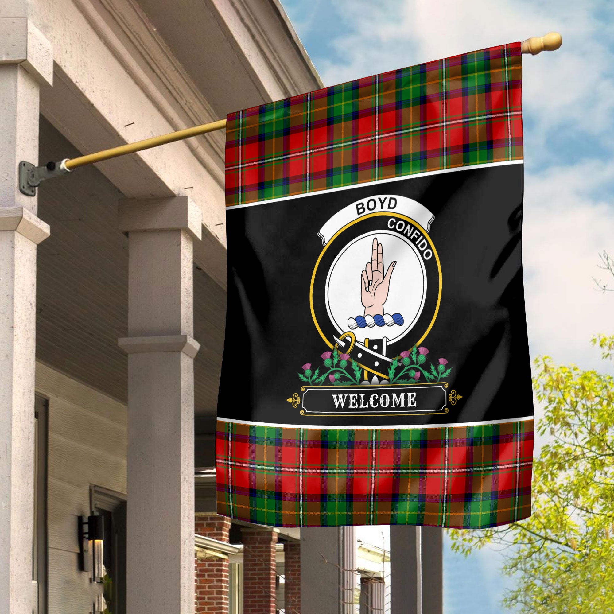 Boyd Modern Tartan Crest Garden Flag - Welcome Style