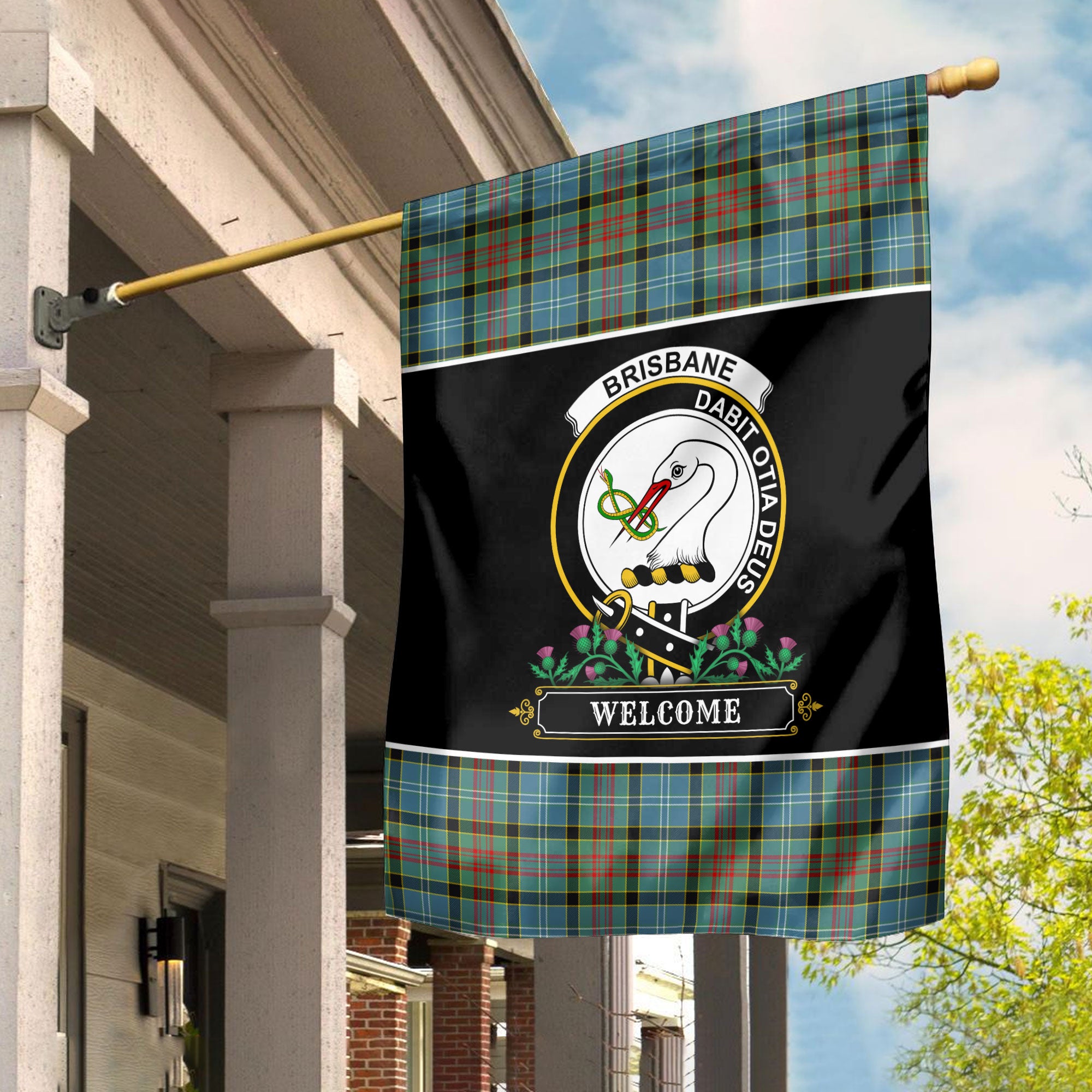 Brisbane Tartan Crest Garden Flag - Welcome Style