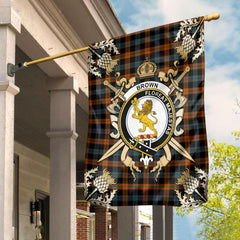 Brown Ancient Tartan Crest Black Garden Flag - Gold Thistle Style