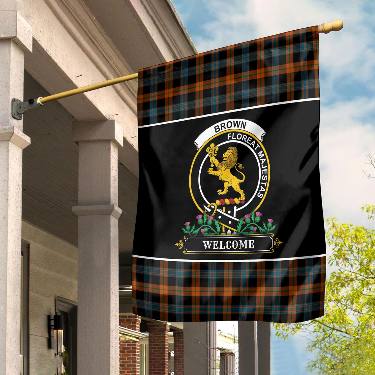 Brown Ancient Tartan Crest Garden Flag - Welcome Style