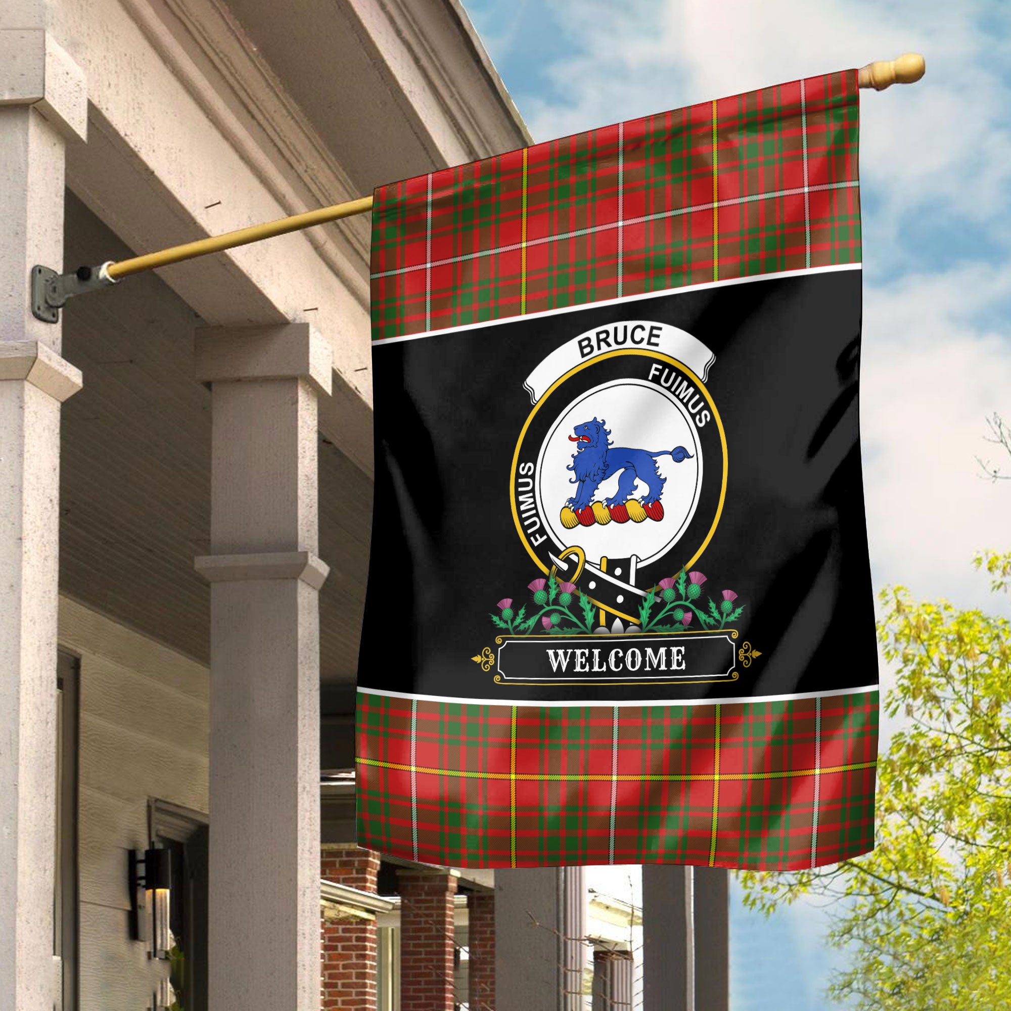 Bruce Modern Tartan Crest Garden Flag - Welcome Style