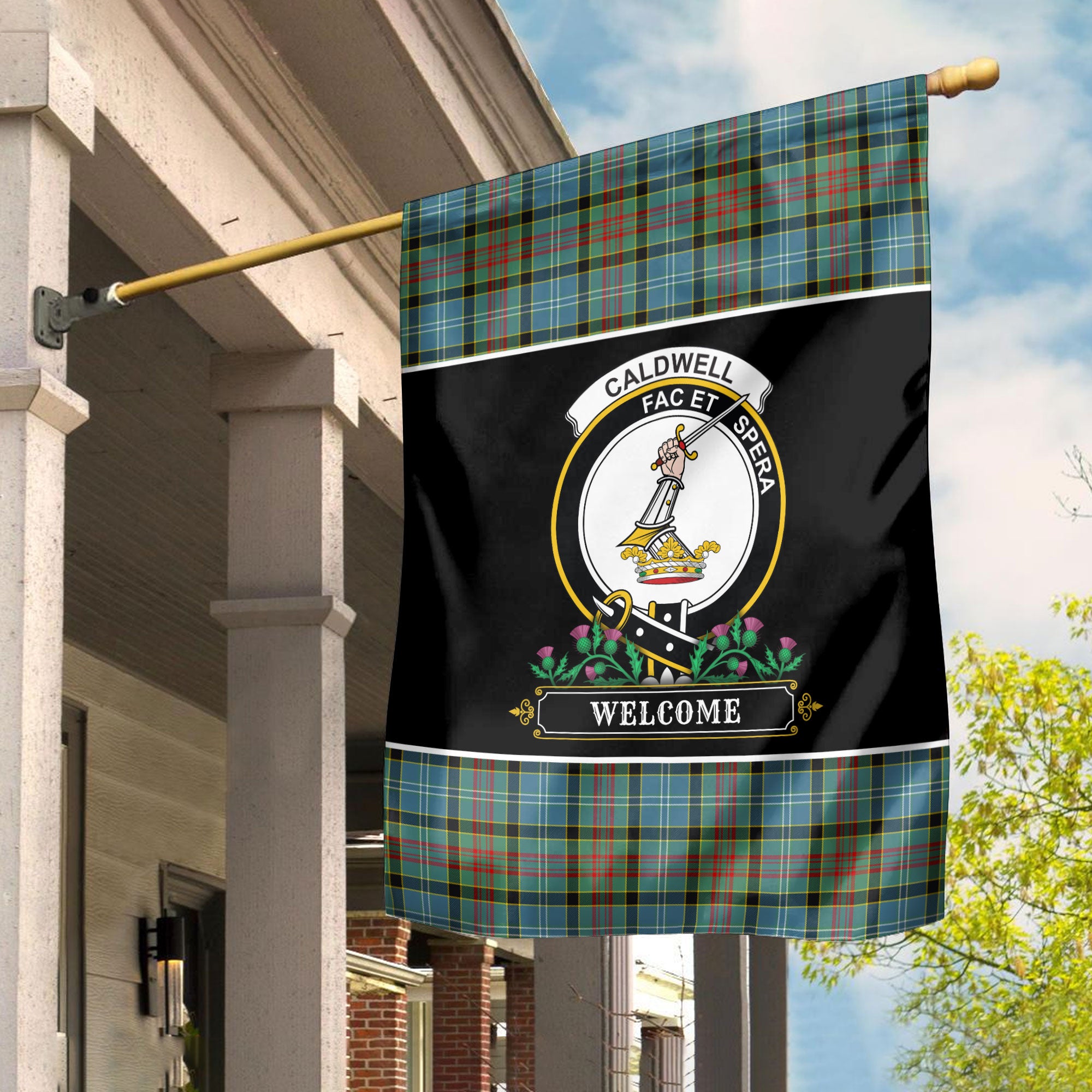 Caldwell Tartan Crest Garden Flag - Welcome Style