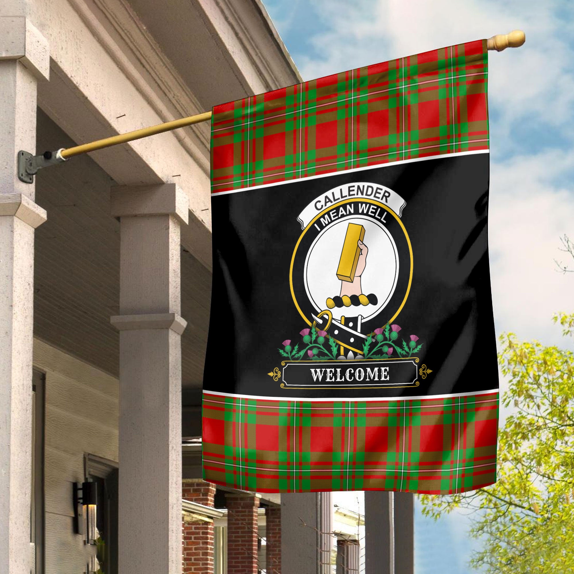 Callender Tartan Crest Garden Flag - Welcome Style