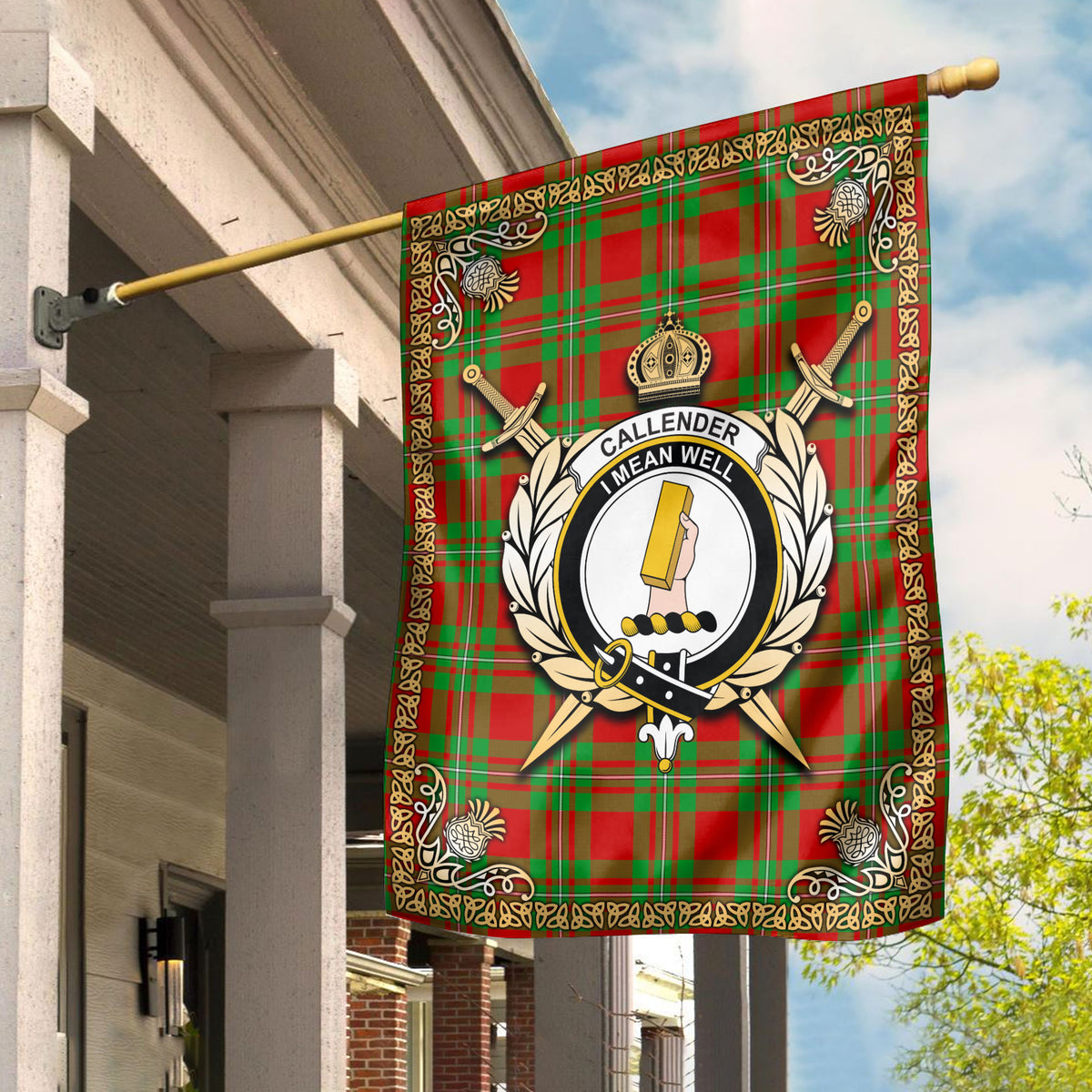 Callender Tartan Crest Garden Flag - Celtic Thistle Style