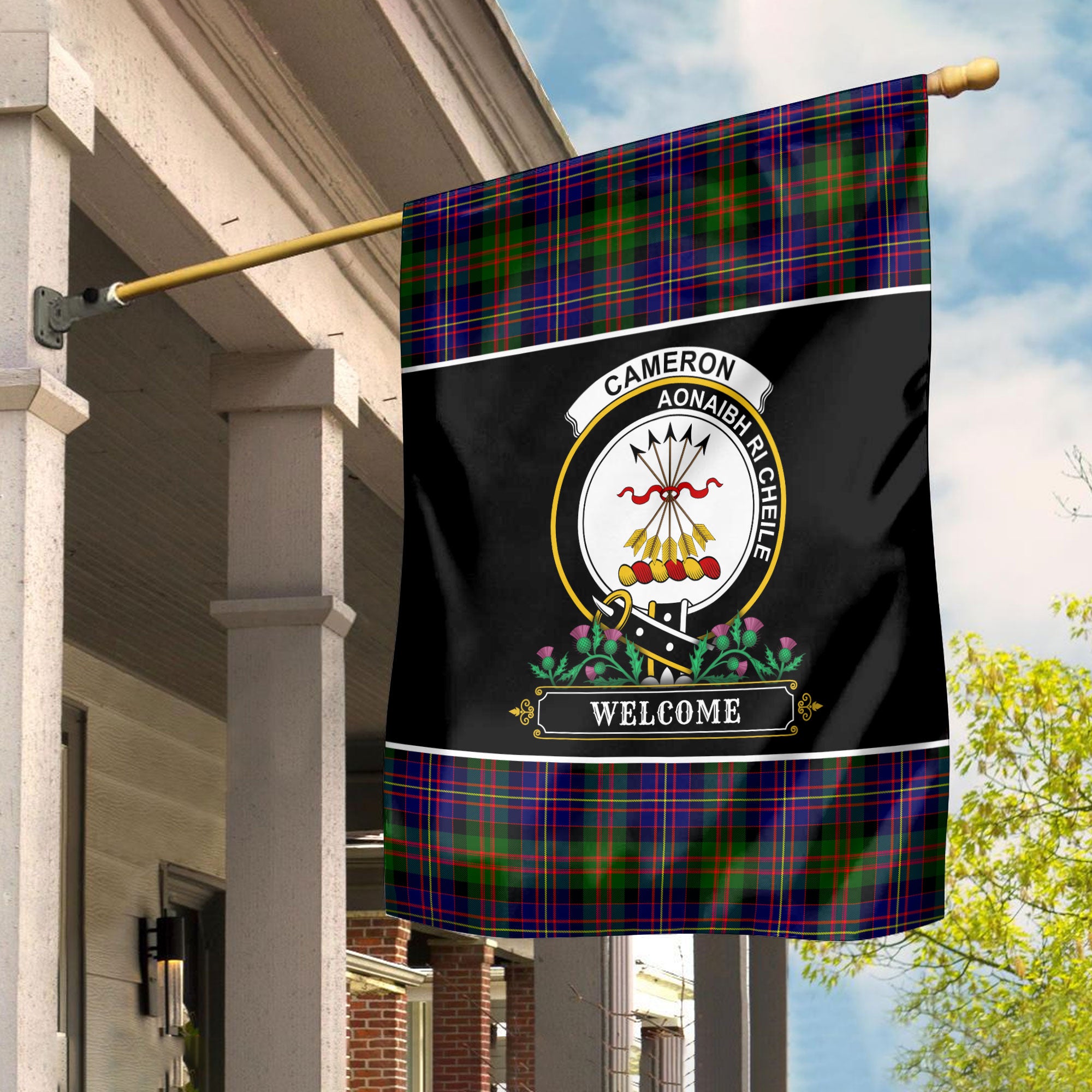 Cameron of Erracht Modern Tartan Crest Garden Flag - Welcome Style