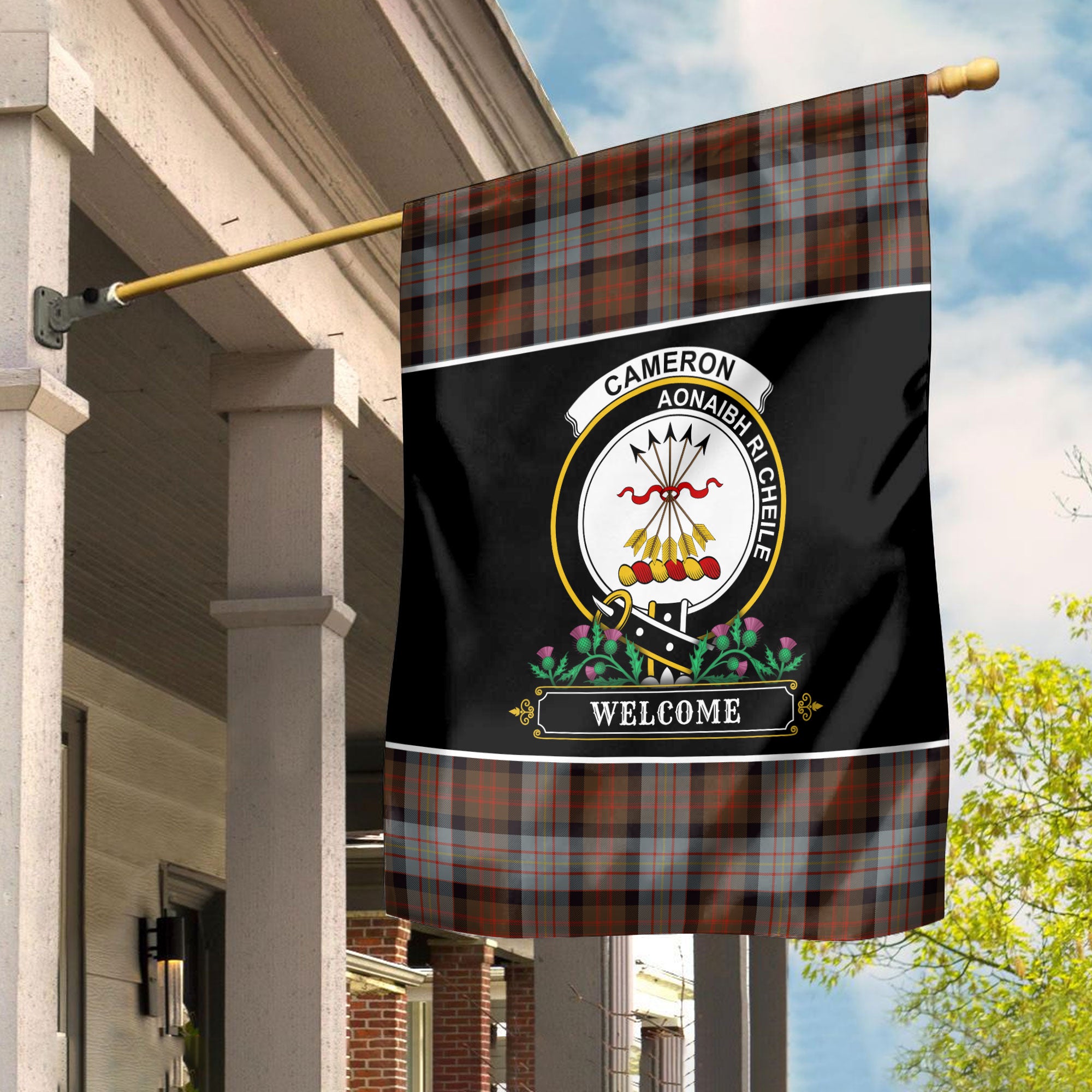 Cameron of Erracht Weathered Tartan Crest Garden Flag - Welcome Style