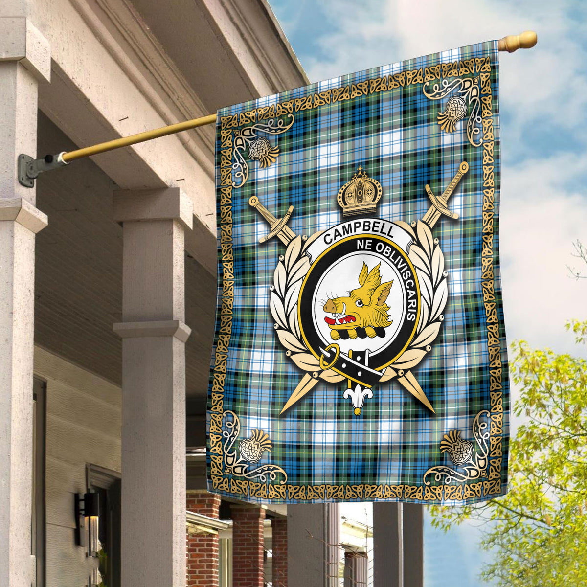 Campbell Dress Ancient Tartan Crest Garden Flag - Celtic Thistle Style