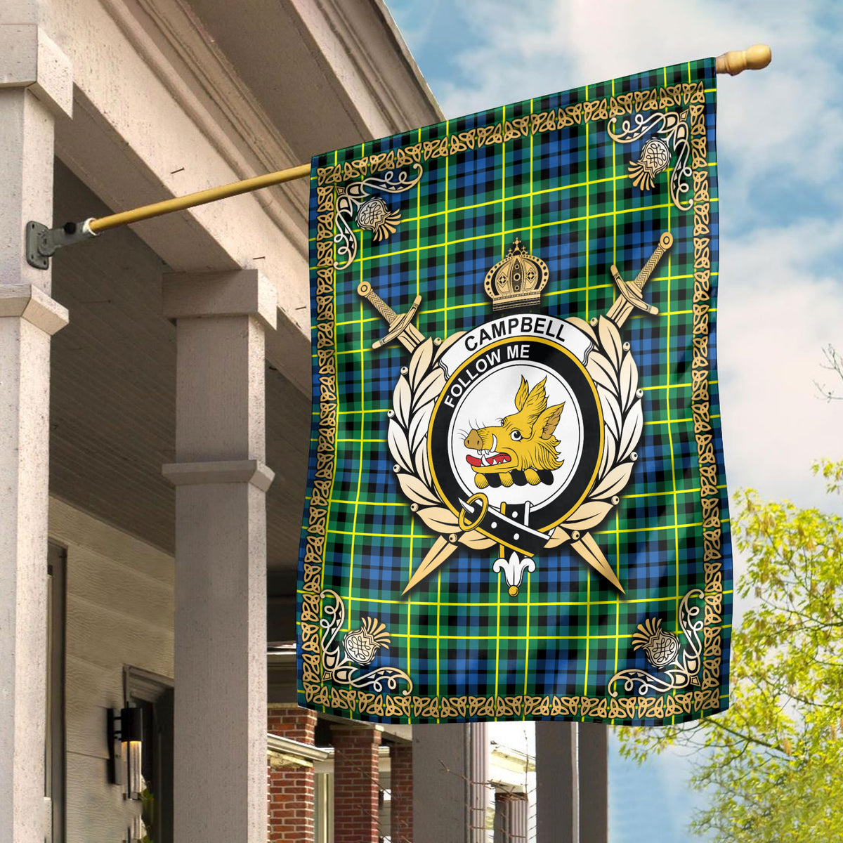 Campbell of Breadalbane Ancient Tartan Crest Garden Flag - Celtic Thistle Style