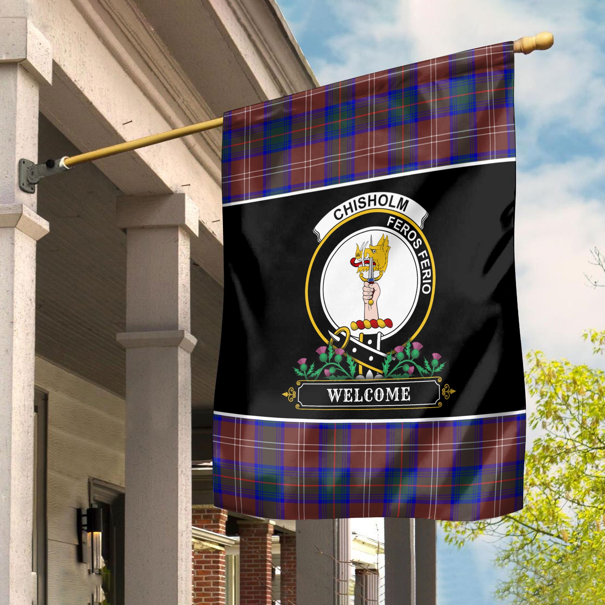 Chisholm Hunting Modern Tartan Crest Garden Flag - Welcome Style