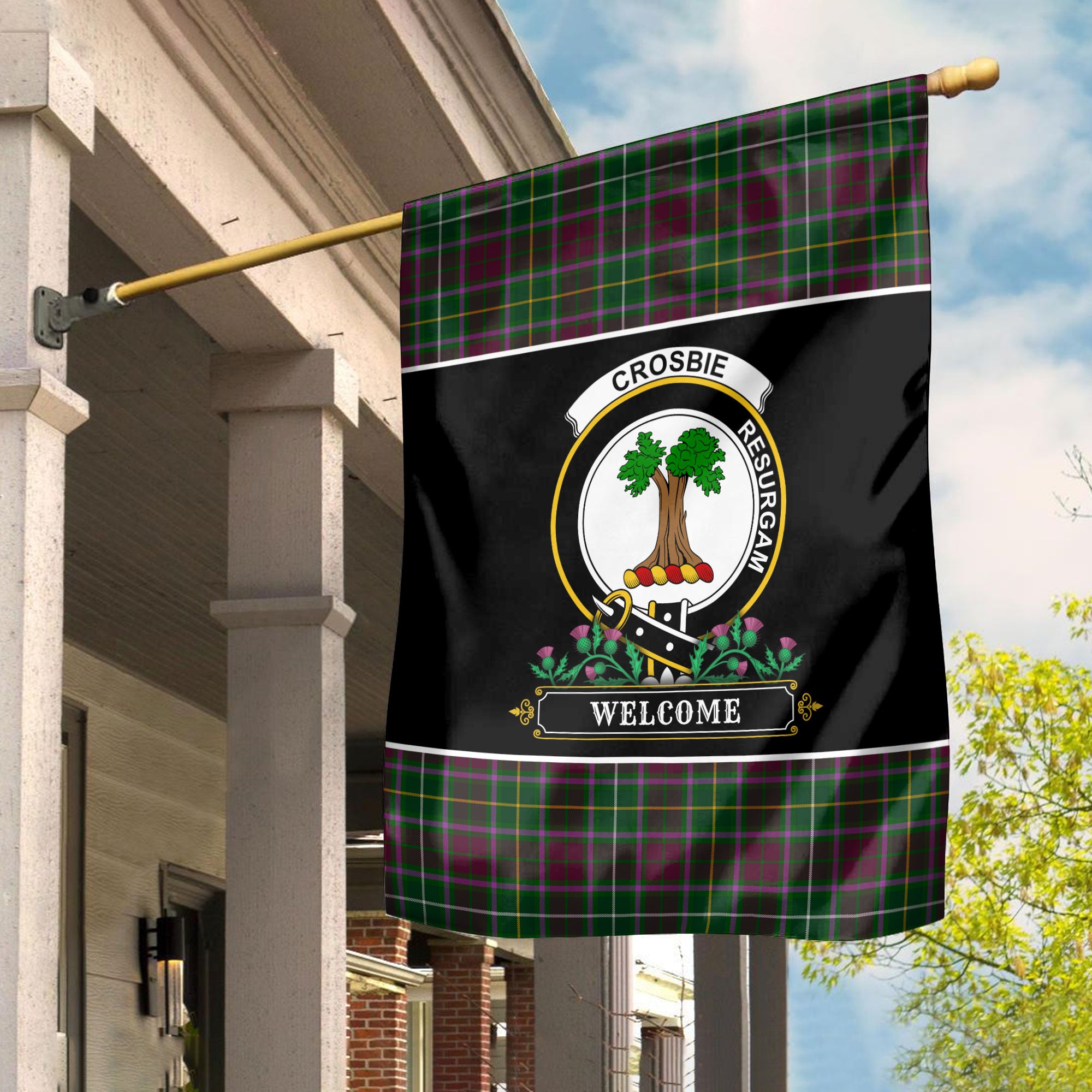 Crosbie (or Crosby) Tartan Crest Garden Flag - Welcome Style